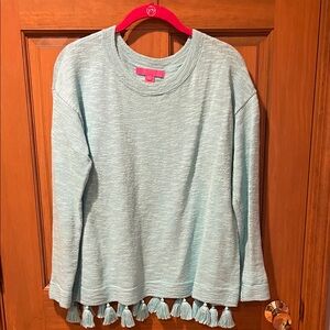 Lilly Pulitzer women’s Light Blue Tassel Hem Top